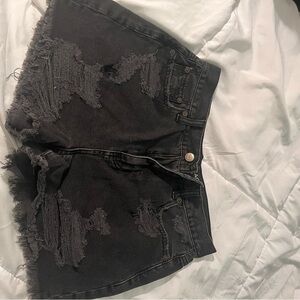 American Eagle Black Distressed Jean Shorts Frayed Hem